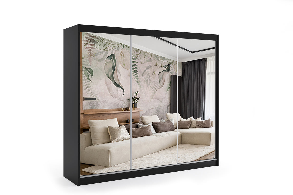 Schwebetürenschrank DEBI, Schwarz / 240 cm x 61 cm x 216 cm / Ohne LED