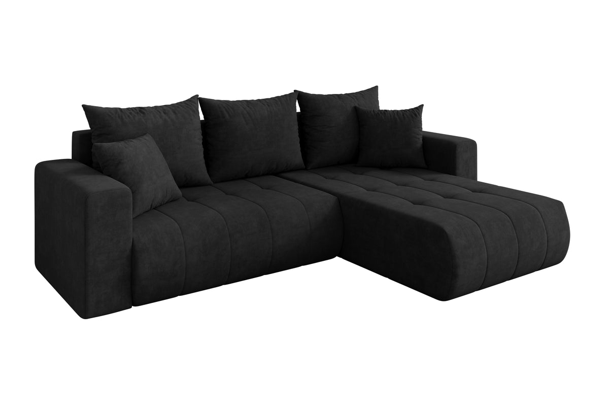 Narożnik MILA-L welur, Czarny - Dream Velvet 202.12 / Otomana z prawej / Z funkcją spania