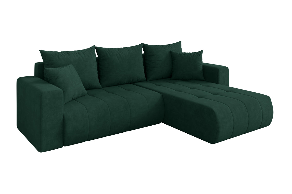Narożnik MILA-L welur, Zielony - Dream Velvet 202.31 / Otomana z prawej / Z funkcją spania