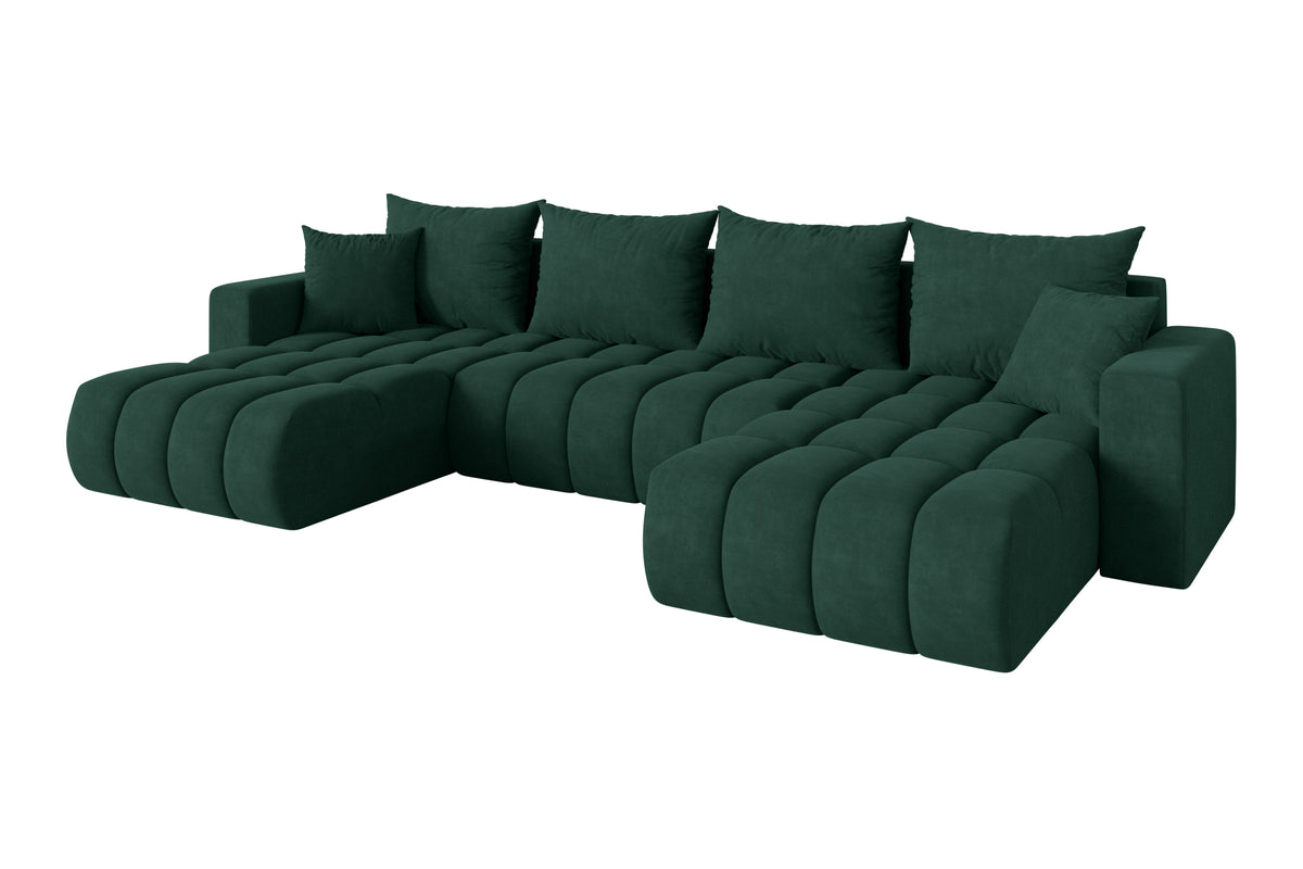 Narożnik MILA-U-v1 welur, Zielony - Dream Velvet 202.31 / W kształcie U / Z funkcją spania
