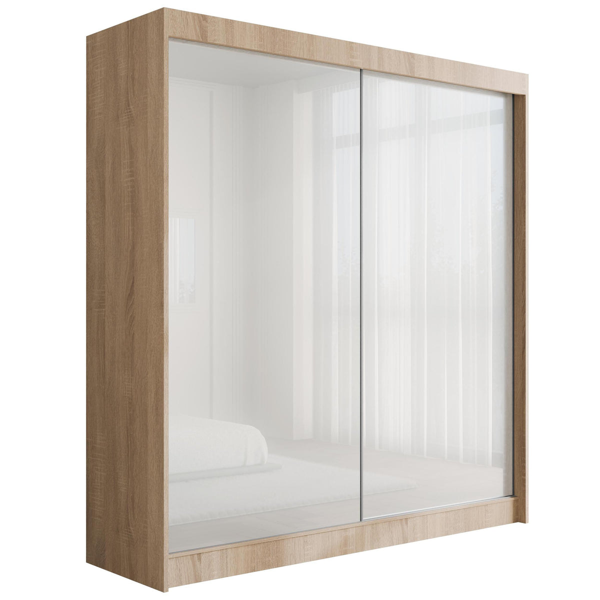 Szafa przesuwna PEKA, Sonoma/Biały Lacobel / 200 cm x 61 cm x 215 cm / Bez LED