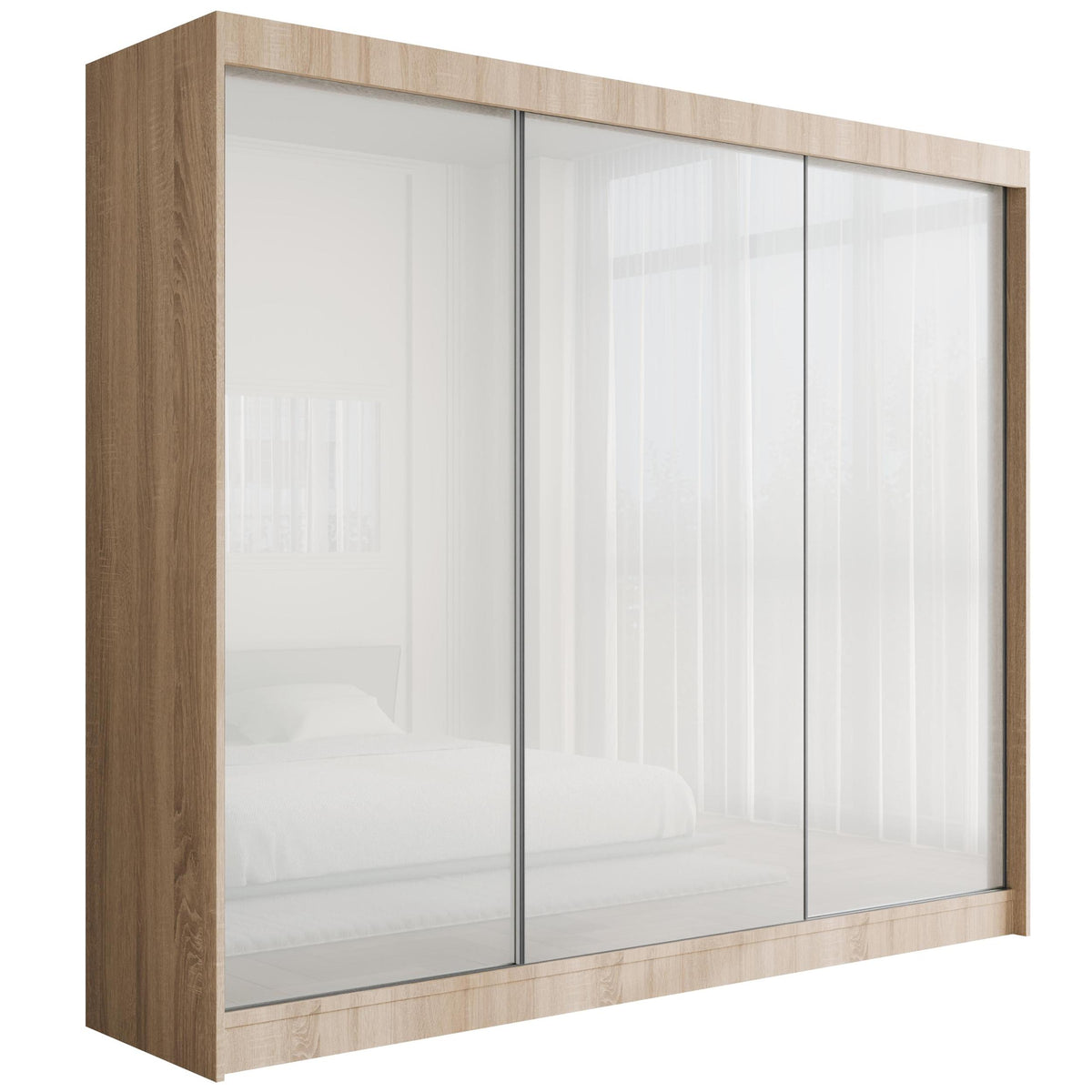 Szafa przesuwna PEKA, Sonoma/Biały Lacobel / 250 cm x 61 cm x 215 cm / Bez LED