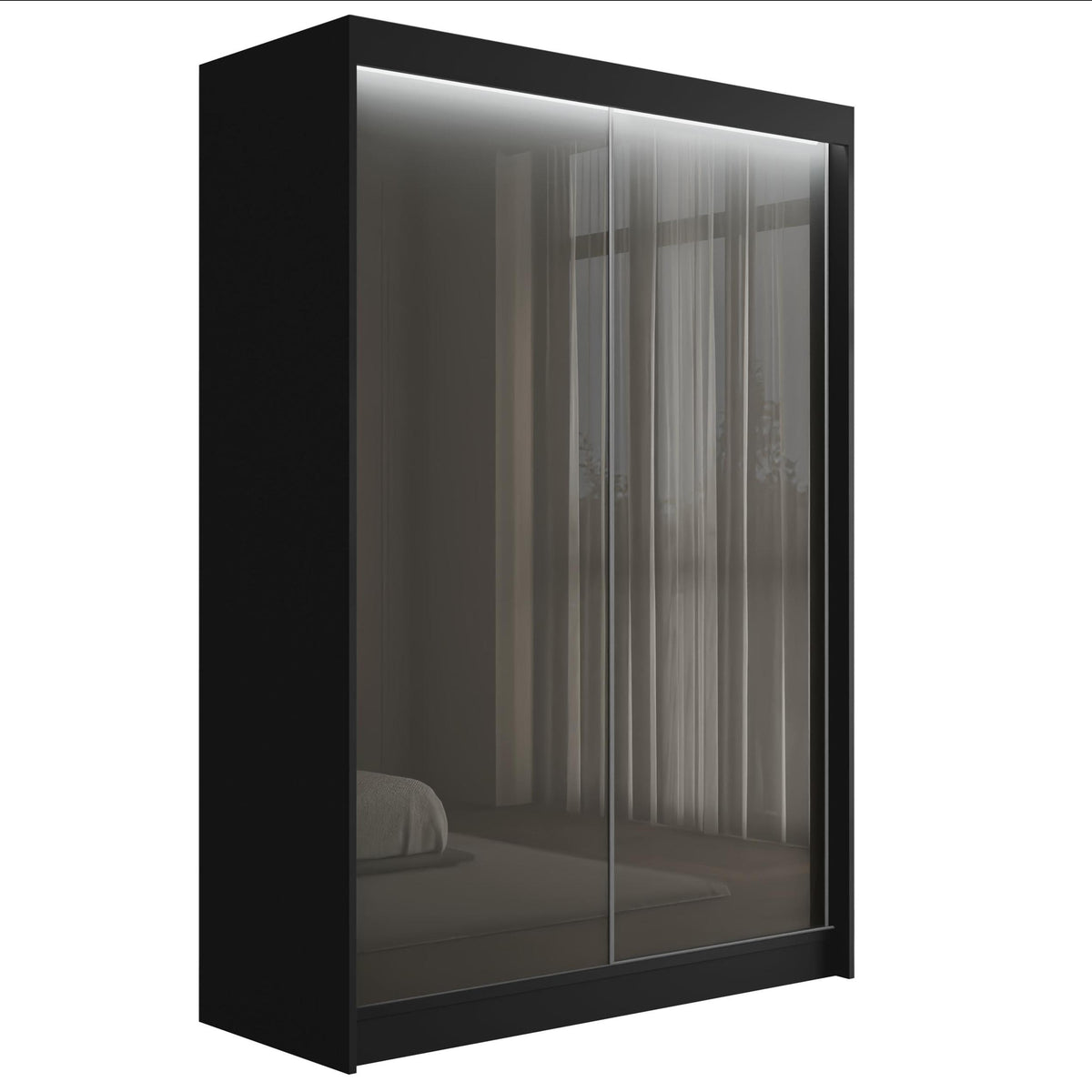 Szafa przesuwna PEKA, Czarny/Szary Lacobel / 150 cm x 61 cm x 215 cm / Z LED