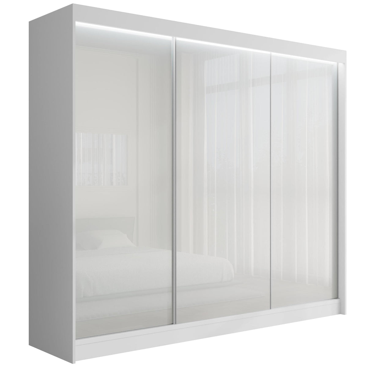 Szafa przesuwna PEKA, Biały/Biały Lacobel / 250 cm x 61 cm x 215 cm / Z LED