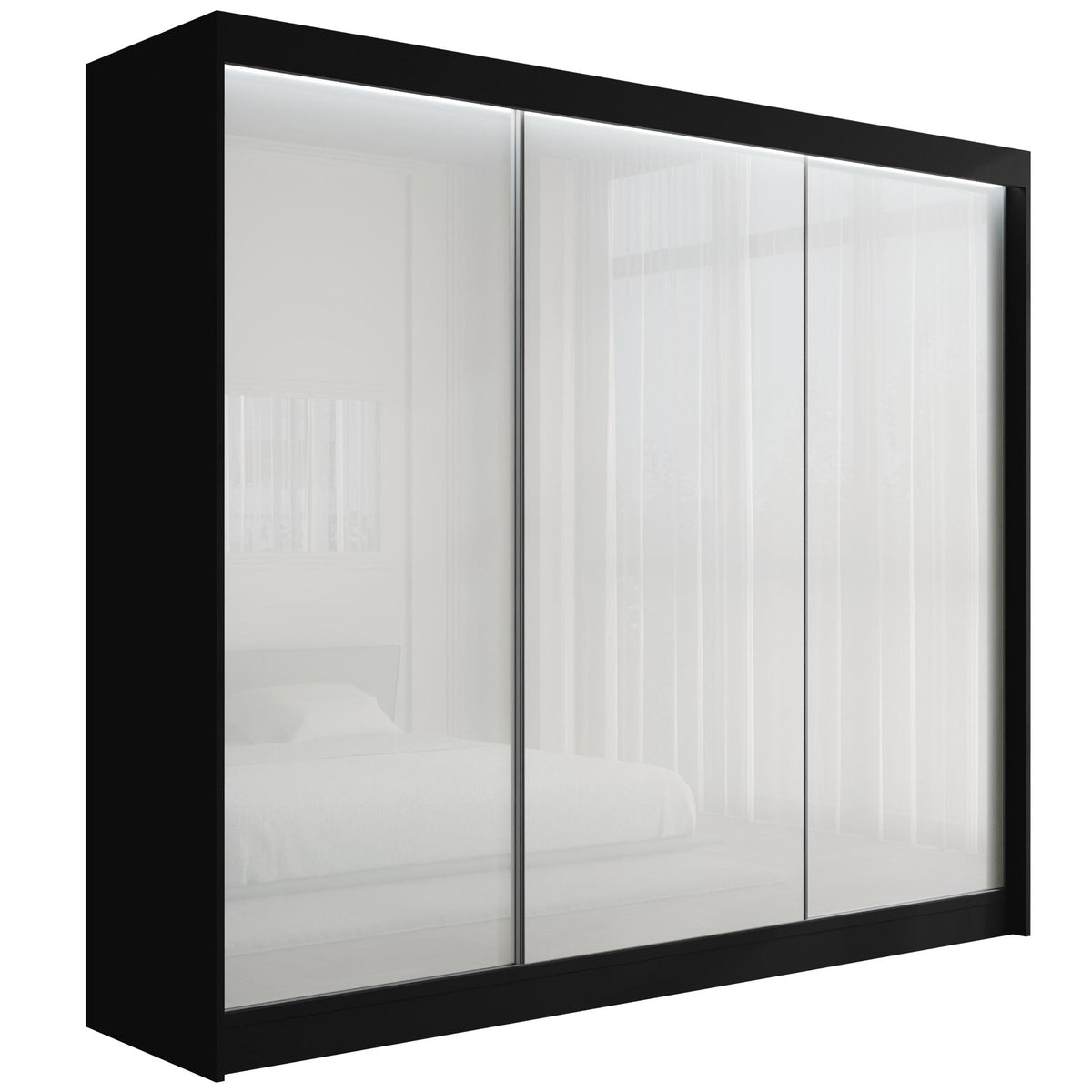 Szafa przesuwna PEKA, Czarny/Biały Lacobel / 250 cm x 61 cm x 215 cm / Z LED