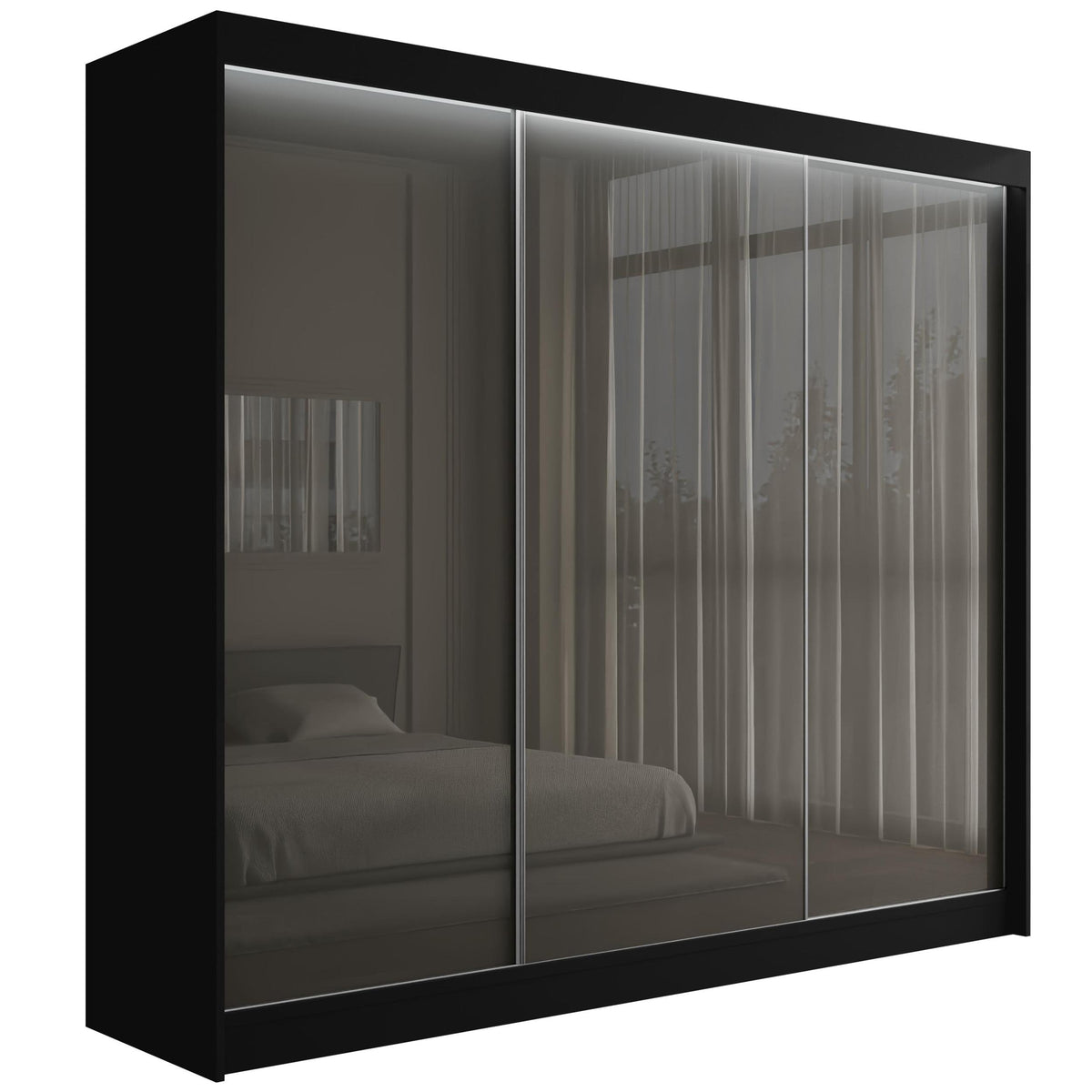 Szafa przesuwna PEKA, Czarny/Szary Lacobel / 250 cm x 61 cm x 215 cm / Z LED