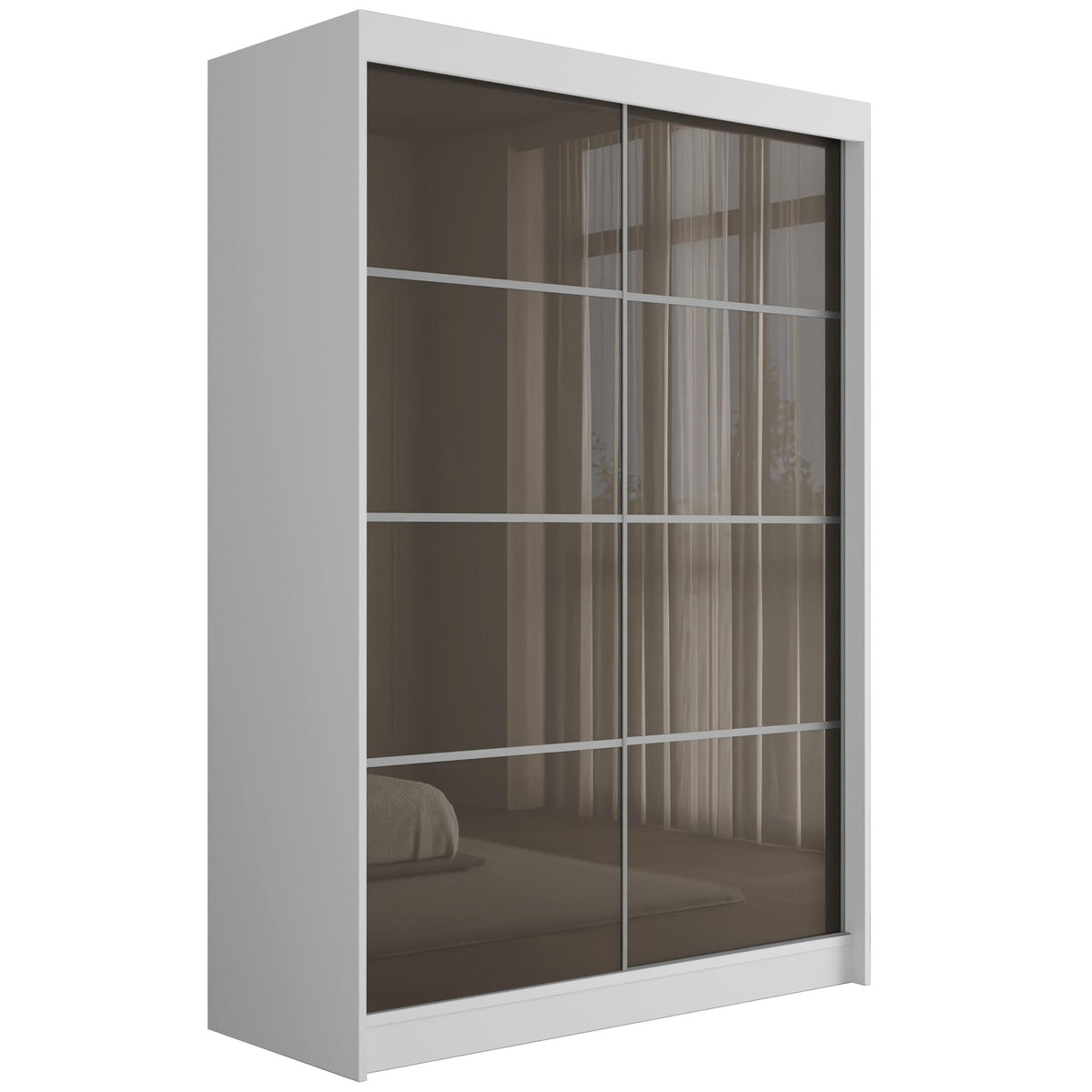 Szafa przesuwna PEKA3, Biały/Szary Lacobel / 120 cm x 61 cm x 215 cm / Bez LED