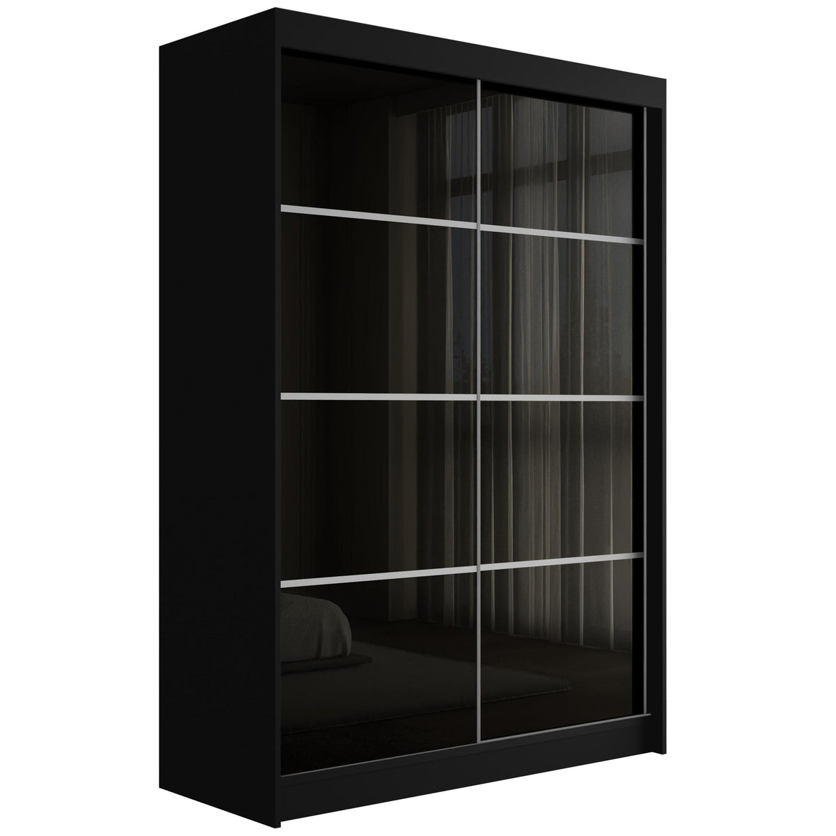 Szafa przesuwna PEKA3, Czarny/Czarny Lacobel/Srebrny / 150 cm x 61 cm x 215 cm / Bez LED