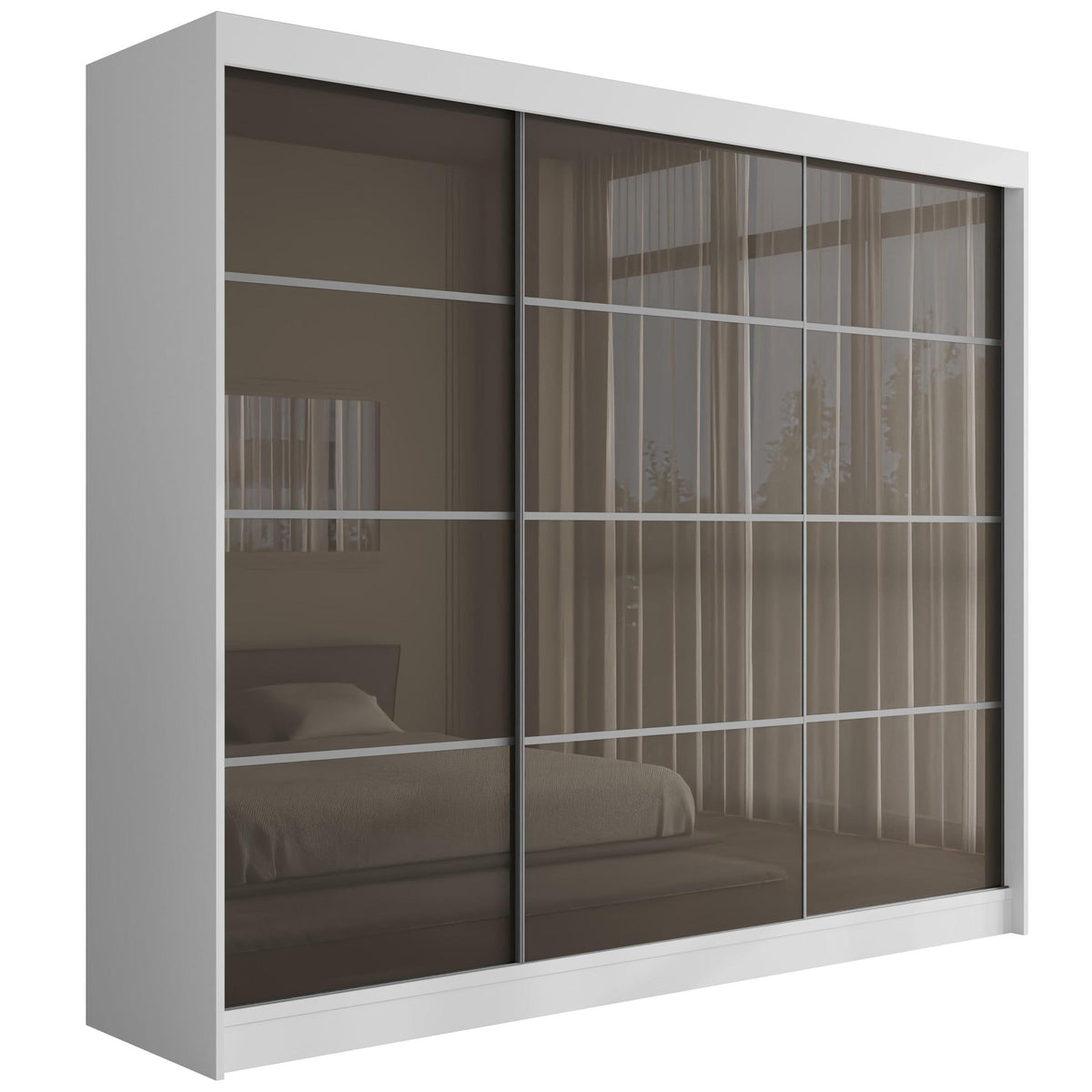 Szafa przesuwna PEKA3, Biały/Szary Lacobel / 250 cm x 61 cm x 215 cm / Bez LED
