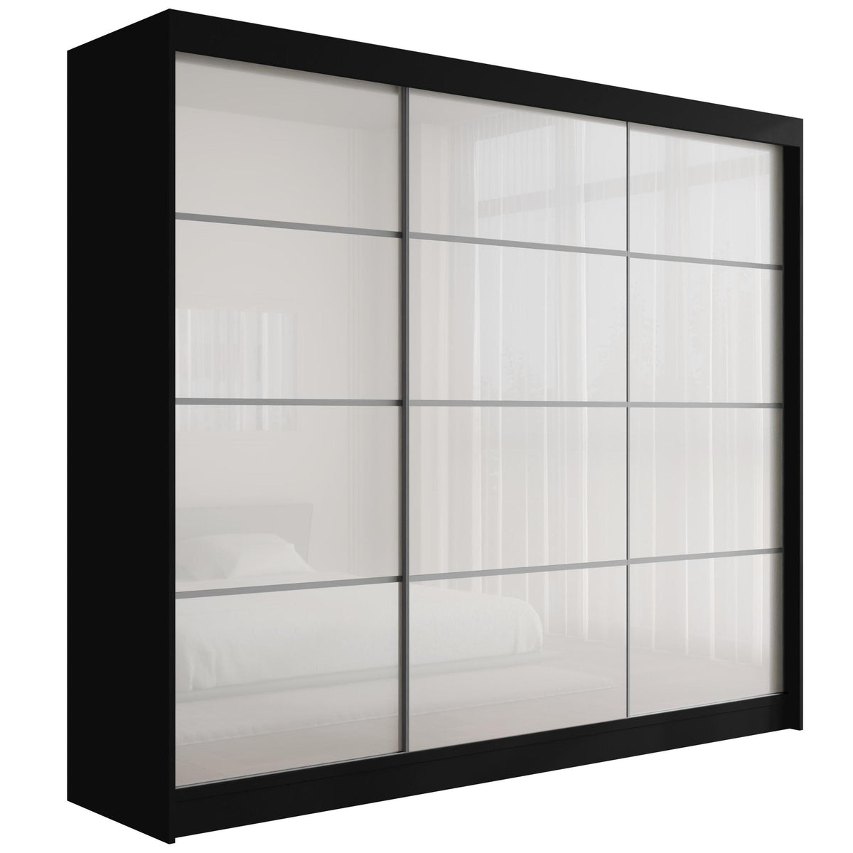 Szafa przesuwna PEKA3, Czarny/Biały Lacobel / 250 cm x 61 cm x 215 cm / Bez LED