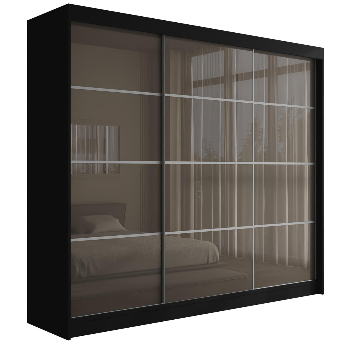 Szafa przesuwna PEKA3, Czarny/Szary Lacobel / 250 cm x 61 cm x 215 cm / Bez LED