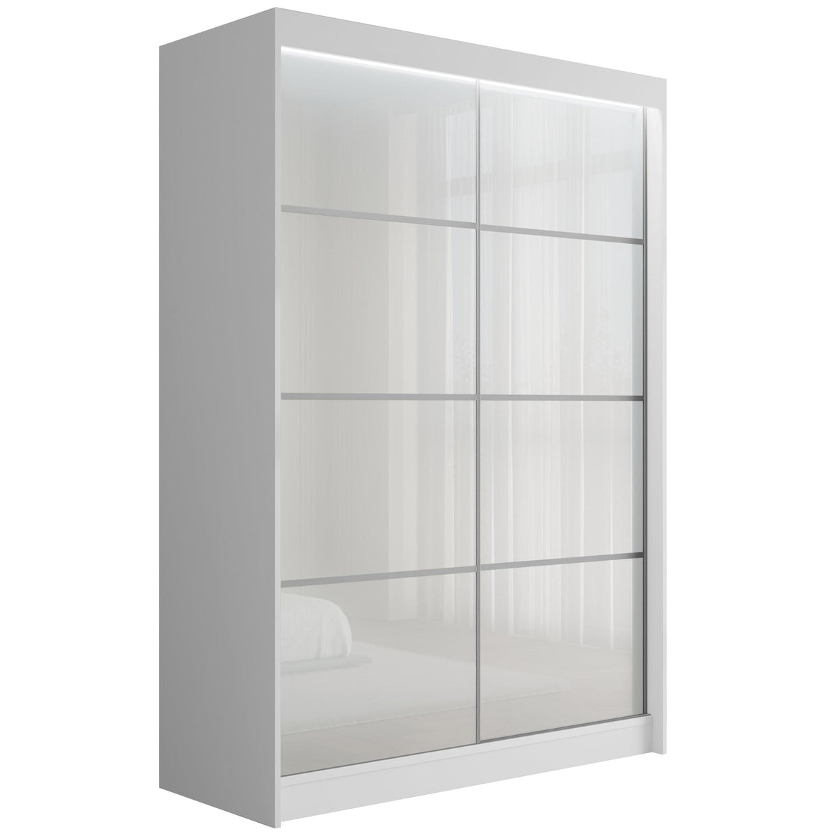 Szafa przesuwna PEKA3, Biały/Biały Lacobel / 120 cm x 61 cm x 215 cm / Z LED