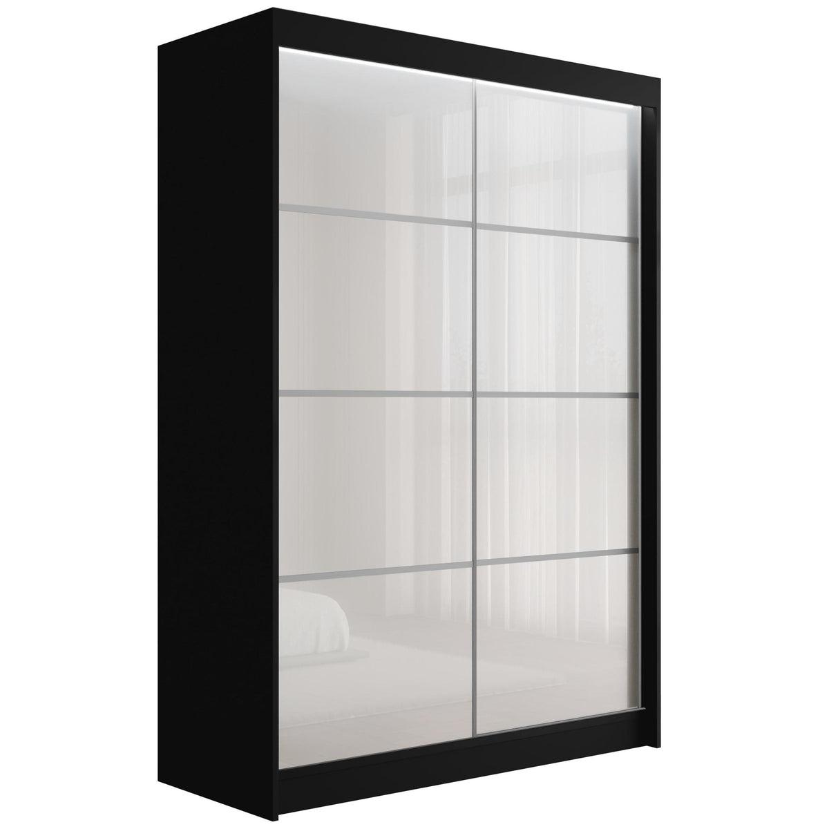 Szafa przesuwna PEKA3, Czarny/Biały Lacobel / 150 cm x 61 cm x 215 cm / Z LED