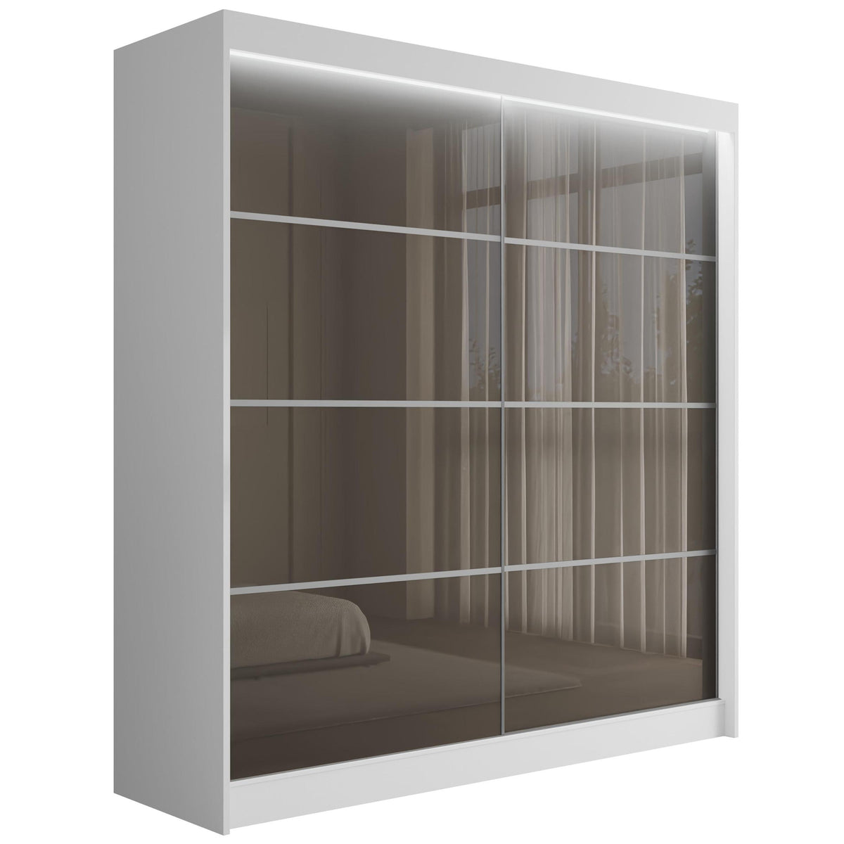 Szafa przesuwna PEKA3, Biały/Szary Lacobel / 200 cm x 61 cm x 215 cm / Z LED