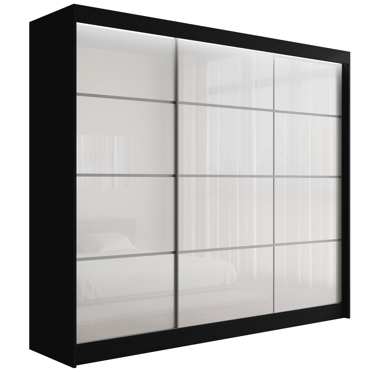 Szafa przesuwna PEKA3, Czarny/Biały Lacobel / 250 cm x 61 cm x 215 cm / Z LED