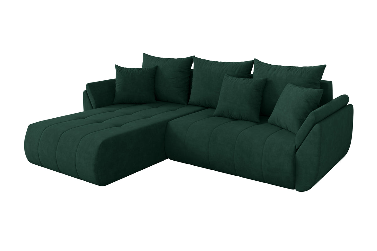 Narożnik TOKO-L welur, Zielony - Dream Velvet 202.31 / Otomana z lewej / Z funkcją spania