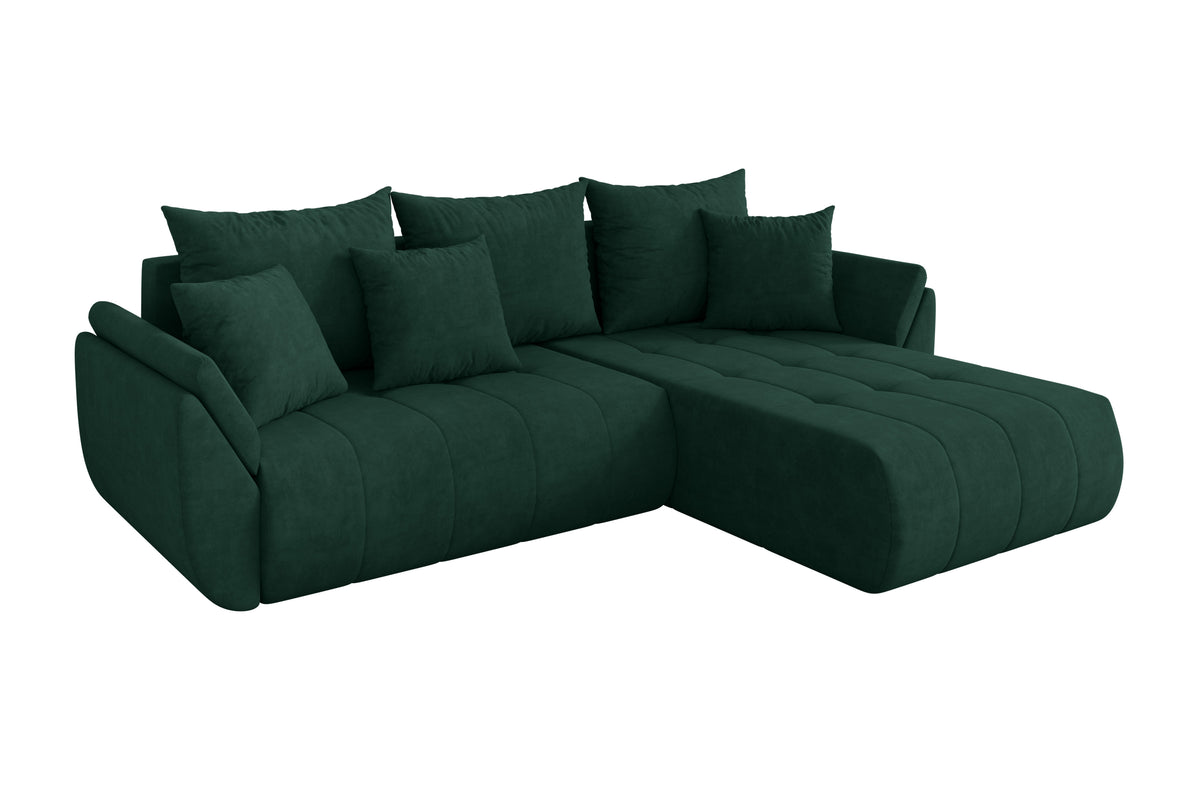 Narożnik TOKO-L welur, Zielony - Dream Velvet 202.31 / Otomana z prawej / Z funkcją spania