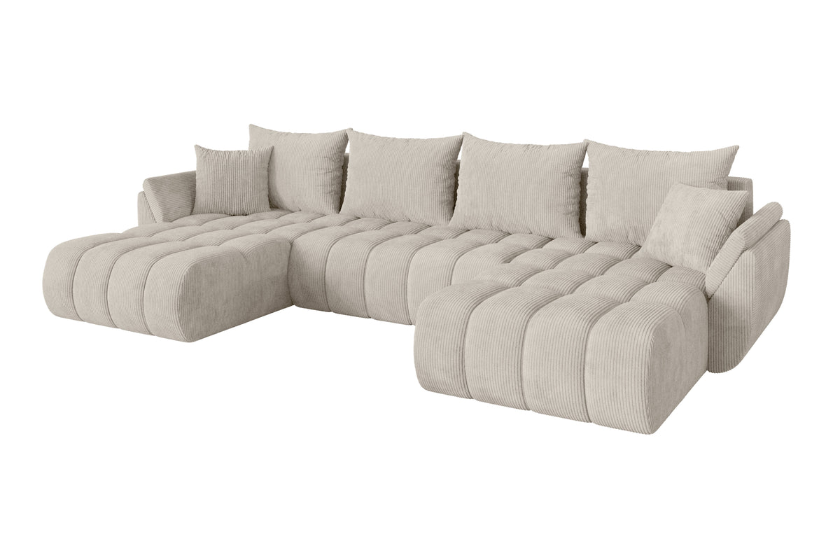 Wohnlandschaft TOKO-U-v1 Cord, Creme - Poso 100 / U-Form / Mit Schlaffunktion