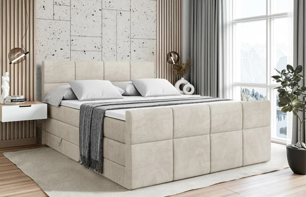 Stoffbeschreibung: Polsterstoff Casablanca: „Pet-friendly“, leicht zu reinigen (CleanBOO+), wasserabweisend mit Lotuseffekt, scheuerfest (45.000 Martindale- Zyklen), Gewicht 310g/m2 ±5 %, Bezug: Samt, Farbe: Beige - Casablanca 2301, Zimmer: Schlafzimmer, Länge: 215 cm, Breite: 120 cm, Höhe: 115 cm, Größe: 120x200 cm, Länge der Schlaffläche: 200 cm, Breite der Schlaffläche: 120-cm, Liegehöhe: 73 cm, Härtegrad der Matratze: h3-h4, Höhe der Matratze: 38 cm, Matratze: Multipocketfederung und Bonellfederung, Farbe des Toppers: Weiß, Höhe des Toppers: 5 cm, Material des Toppers: Schaumstoff, Bettkasten: Ja, Anzahl der Bettkasten: 2, Höhe des Bettkastens: 30 cm, Höhe des Kopfteils: 115 cm, Material der Füße: Plastik, Höhe der Füße: 2 cm, Dicke des Kopfteils: 8 cm, Dicke des Fußteils: 7 cm, Gepolsterte Rückseite: Nein - 1