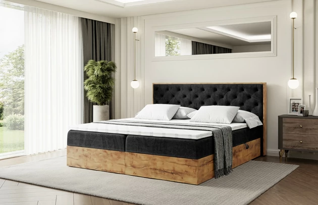 Bezug: Kunstleder, Farbe: Schwarz - Soft 11, Zimmer: Schlafzimmer, Länge: 210 cm, Breite: 211 cm, Höhe: 105 cm, Größe: 200x200 cm, Liegehöhe: 50 cm, Matratze: Bonellfederung, Bettkasten: Ja, Gepolsterte Rückseite: Nein, Härtegrad der Matratze: H3, Länge der Schlaffläche: 200 cm, Breite der Schlaffläche: 200 cm, Stoffbeschreibung: Polsterstoff SOFT:Leicht zu reinigendes Lederimitat. scheuerfest (100.000 Martindale-Zyklen). lichtecht (6). reibecht (4-5). 100%PU (Oberseite) + 75%PES mit 25%CO (Unterseite), Höhe der Matratze: 20 cm, Farbe des Toppers: Weiß, Höhe des Toppers: 5 cm, Material des Toppers: Schaumstoff, Anzahl der Bettkasten: 2, Höhe der Bettkasten: 25 cm, Höhe des Kopfteils: 105 cm, Material der Füße: Plastik, Höhe der Füße: 2 cm, Dicke des Kopfteils: 8 cm, Dicke des Fußteils: 7 cm - 1