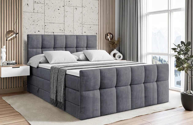Material: Holz, Höhe: 110 cm, Stoffbeschreibung: Polsterstoff Casablanca: „Pet-friendly“, leicht zu reinigen (CleanBOO+), wasserabweisend mit Lotuseffekt, scheuerfest (45.000 Martindale- Zyklen), Gewicht 310g/m2 ±5 %, Höhe des Kopfteils: 110 cm, Bezug: Samt, Farbe: Dunkelgrau - Casablanca 2315, Zimmer: Schlafzimmer, Länge: 212 cm, Breite: 140 cm, Größe: 140x200 cm, Länge der Schlaffläche: 200 cm, Breite der Schlaffläche: 140 cm, Liegehöhe: 55 cm, Härtegrad der Matratze: H4, Höhe der Matratze: 38 cm, Matratze: Multipocketfederung und Bonellfederung, Farbe des Toppers: Weiß, Höhe des Toppers: 5 cm, Material des Toppers: Schaumstoff, Bettkasten: Ja, Anzahl der Bettkasten: 2, Höhe des Bettkastens: 30 cm, Material der Füße: Plastik, Höhe der Füße: 2 cm, Dicke des Kopfteils: 8 cm, Dicke des Fußteils: 7 cm, Gepolsterte Rückseite: Nein - 1
