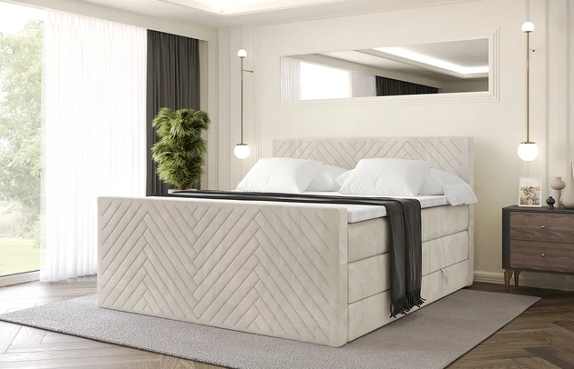 Stoffbeschreibung: Polsterstoff Casablanca: „Pet-friendly“, leicht zu reinigen (CleanBOO+), wasserabweisend mit Lotuseffekt, scheuerfest (45.000 Martindale- Zyklen), Gewicht 310g/m2 ±5 %, Bezug: Samt, Farbe: Beige - Casablanca 2301, Zimmer: Schlafzimmer, Länge: 212 cm, Breite: 120 cm, Höhe: 115 cm, Größe: 120x200 cm, Länge der Schlaffläche: 200 cm, Breite der Schlaffläche: 120-cm, Liegehöhe: 73 cm, Härtegrad der Matratze: H3 und H4, Höhe der Matratze: 38 cm, Matratze: Multipocketfederung und Bonellfederung, Farbe des Toppers: Weiß, Höhe des Toppers: 5 cm, Material des Toppers: Schaumstoff, Bettkasten: Ja, Anzahl der Bettkasten: 2, Höhe des Bettkastens: 30 cm, Höhe des Kopfteils: 115 cm, Material der Füße: Plastik, Höhe der Füße: 2 cm, Dicke des Kopfteils: 8 cm, Dicke des Fußteils: 7 cm, Gepolsterte Rückseite: Nein - 1