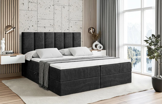 Stoffbeschreibung: Polsterstoff Casablanca: „Pet-friendly“, leicht zu reinigen (CleanBOO+), wasserabweisend mit Lotuseffekt, scheuerfest (45.000 Martindale- Zyklen), Gewicht 310g/m2 ±5 %, Bezug: Samt, Farbe: Schwarz - Casablanca 2316, Zimmer: Schlafzimmer, Länge: 207 cm, Breite: 120 cm, Höhe: 105 cm, Größe: 120x200 cm, Länge der Schlaffläche: 200 cm, Breite der Schlaffläche: 120 cm, Liegehöhe: 55 cm, Höhe der Matratze: 20 cm, Matratze: Bonellfederung, Farbe des Toppers: Weiß, Höhe des Toppers: 5 cm, Material des Toppers: Schaumstoff, Bettkasten: Ja, Anzahl der Bettkasten: 2, Höhe des Bettkastens: 30 cm, Höhe des Kopfteils: 105 cm, Material der Füße: Plastik, Höhe der Füße: 2 cm, Dicke des Kopfteils: 8 cm, Dicke des Fußteils: 7 cm, Gepolsterte Rückseite: Nein, Härtegrad der Matratze: H3 - 1