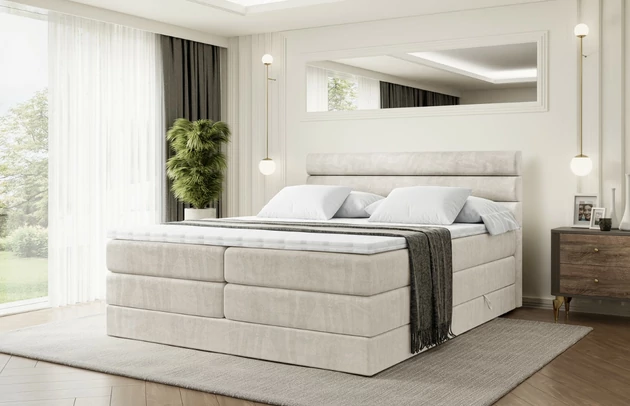 Stoffbeschreibung: Polsterstoff Casablanca: „Pet-friendly“, leicht zu reinigen (CleanBOO+), wasserabweisend mit Lotuseffekt, scheuerfest (45.000 Martindale- Zyklen), Gewicht 310g/m2 ±5 %, Bezug: Samt, Farbe: Beige - Casablanca 2301, Zimmer: Schlafzimmer, Länge: 208 cm, Breite: 120 cm, Höhe: 115 cm, Größe: 120x200 cm, Länge der Schlaffläche: 200 cm, Breite der Schlaffläche: 120-cm, Liegehöhe: 73 cm, Härtegrad der Matratze: h3-h4, Höhe der Matratze: 38 cm, Matratze: Multipocketfederung und Bonellfederung, Farbe des Toppers: Weiß, Höhe des Toppers: 5 cm, Material des Toppers: Schaumstoff, Bettkasten: Ja, Anzahl der Bettkasten: 2, Höhe des Bettkastens: 30 cm, Höhe des Kopfteils: 115 cm, Material der Füße: Plastik, Höhe der Füße: 2 cm, Dicke des Kopfteils: 8 cm, Dicke des Fußteils: 7 cm, Gepolsterte Rückseite: Nein - 1