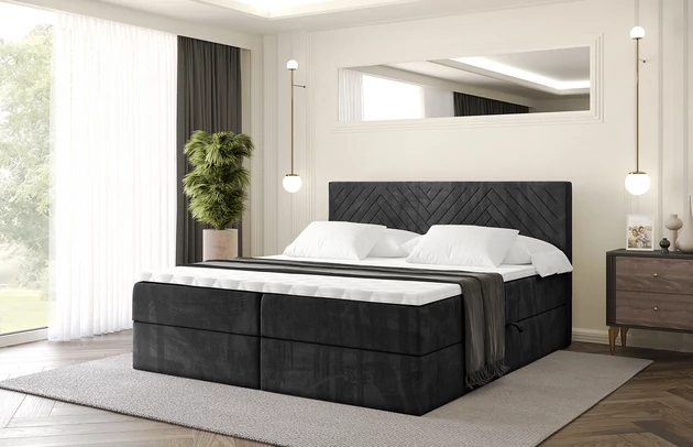 Stoffbeschreibung: Polsterstoff Casablanca: „Pet-friendly“, leicht zu reinigen (CleanBOO+), wasserabweisend mit Lotuseffekt, scheuerfest (45.000 Martindale- Zyklen), Gewicht 310g/m2 ±5 %, Bezug: Samt, Farbe: Schwarz - Casablanca 2316, Zimmer: Schlafzimmer, Länge: 207 cm, Breite: 120 cm, Höhe: 105 cm, Größe: 120x200 cm, Länge der Schlaffläche: 200 cm, Breite der Schlaffläche: 120 cm, Liegehöhe: 55 cm, Höhe der Matratze: 20 cm, Matratze: Bonellfederung, Farbe des Toppers: Weiß, Höhe des Toppers: 5 cm, Material des Toppers: Schaumstoff, Bettkasten: Ja, Anzahl der Bettkasten: 2, Höhe des Bettkastens: 30 cm, Höhe des Kopfteils: 105 cm, Material der Füße: Plastik, Höhe der Füße: 2 cm, Dicke des Kopfteils: 8 cm, Dicke des Fußteils: 7 cm, Gepolsterte Rückseite: Nein, Härtegrad der Matratze: H3 - 1