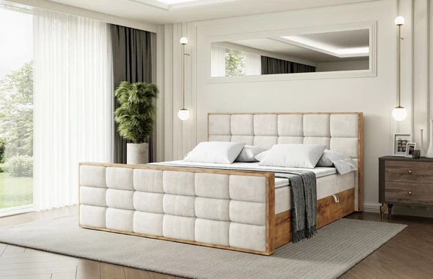 Bezug: Samt, Farbe: Beige - Casablanca 2301, Zimmer: Schlafzimmer, Länge: 217 cm, Breite: 131 cm, Höhe: 105 cm, Größe: 120x200 cm, Länge der Schlaffläche: 200 cm, Breite der Schlaffläche: 120-cm, Liegehöhe: 50 cm, Höhe der Matratze: 20 cm, Matratze: Bonellfederung, Farbe des Toppers: Weiß, Höhe des Toppers: 5 cm, Material des Toppers: Schaumstoff, Bettkasten: Ja, Anzahl der Bettkasten: 2, Höhe des Bettkastens: 25 cm, Höhe des Kopfteils: 105 cm, Material der Füße: Plastik, Höhe der Füße: 2 cm, Dicke des Kopfteils: 8 cm, Dicke des Fußteils: 7 cm, Gepolsterte Rückseite: Nein, Härtegrad der Matratze: H3, Stoffbeschreibung: Polsterstoff Casablanca: „Pet-friendly“, leicht zu reinigen (CleanBOO+), wasserabweisend mit Lotuseffekt, scheuerfest (45.000 Martindale- Zyklen), Gewicht 310g/m2 ±5 % - 1