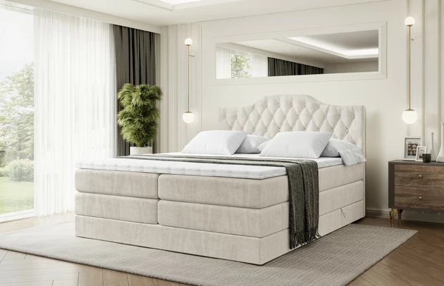 Stoffbeschreibung: Polsterstoff Casablanca: „Pet-friendly“, leicht zu reinigen (CleanBOO+), wasserabweisend mit Lotuseffekt, scheuerfest (45.000 Martindale- Zyklen), Gewicht 310g/m2 ±5 %, Bezug: Samt, Farbe: Beige - Casablanca 2301, Zimmer: Schlafzimmer, Länge: 207 cm, Breite: 120 cm, Höhe: 115 cm, Größe: 120x200 cm, Länge der Schlaffläche: 200 cm, Breite der Schlaffläche: 120 cm, Liegehöhe: 73 cm, Härtegrad der Matratze: H3 und H4, Höhe der Matratze: 38 cm, Matratze: Multipocketfederung und Bonellfederung, Farbe des Toppers: Weiß, Höhe des Toppers: 5 cm, Material des Toppers: Schaumstoff, Bettkasten: Ja, Anzahl der Bettkasten: 2, Höhe des Bettkastens: 30 cm, Höhe des Kopfteils: 115 cm, Material der Füße: Plastik, Höhe der Füße: 2 cm, Dicke des Kopfteils: 8 cm, Dicke des Fußteils: 7 cm, Gepolsterte Rückseite: Nein - 1