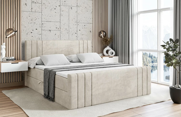 Stoffbeschreibung: Polsterstoff Casablanca: „Pet-friendly“, leicht zu reinigen (CleanBOO+), wasserabweisend mit Lotuseffekt, scheuerfest (45.000 Martindale- Zyklen), Gewicht 310g/m2 ±5 %, Bezug: Samt, Farbe: Beige - Casablanca 2301, Zimmer: Schlafzimmer, Länge: 212 cm, Breite: 120 cm, Höhe: 105 cm, Größe: 120x200 cm, Länge der Schlaffläche: 200 cm, Breite der Schlaffläche: 120 cm, Liegehöhe: 55 cm, Höhe der Matratze: 20 cm, Matratze: Bonellfederung, Farbe des Toppers: Weiß, Höhe des Toppers: 5 cm, Material des Toppers: Schaumstoff, Bettkasten: Ja, Anzahl der Bettkasten: 2, Höhe des Bettkastens: 30 cm, Höhe des Kopfteils: 105 cm, Material der Füße: Plastik, Höhe der Füße: 2 cm, Dicke des Kopfteils: 8 cm, Dicke des Fußteils: 7 cm, Gepolsterte Rückseite: Nein, Härtegrad der Matratze: H3 - 1