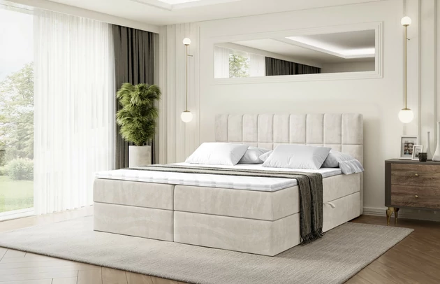 Stoffbeschreibung: Polsterstoff Casablanca: „Pet-friendly“, leicht zu reinigen (CleanBOO+), wasserabweisend mit Lotuseffekt, scheuerfest (45.000 Martindale- Zyklen), Gewicht 310g/m2 ±5 %, Bezug: Samt, Farbe: Beige - Casablanca 2301, Zimmer: Schlafzimmer, Länge: 207 cm, Breite: 120 cm, Höhe: 105 cm, Größe: 120x200 cm, Länge der Schlaffläche: 200 cm, Breite der Schlaffläche: 120-cm, Liegehöhe: 55 cm, Höhe der Matratze: 20 cm, Matratze: Bonellfederung, Farbe des Toppers: Weiß, Höhe des Toppers: 5 cm, Material des Toppers: Schaumstoff, Bettkasten: Ja, Anzahl der Bettkasten: 2, Höhe des Bettkastens: 30 cm, Höhe des Kopfteils: 105 cm, Material der Füße: Plastik, Höhe der Füße: 2 cm, Dicke des Kopfteils: 8 cm, Dicke des Fußteils: 7 cm, Gepolsterte Rückseite: Nein, Härtegrad der Matratze: H3 - 1