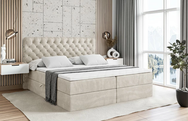 Stoffbeschreibung: Polsterstoff Casablanca: „Pet-friendly“, leicht zu reinigen (CleanBOO+), wasserabweisend mit Lotuseffekt, scheuerfest (45.000 Martindale- Zyklen), Gewicht 310g/m2 ±5 %, Bezug: Samt, Farbe: Beige - Casablanca 2301, Zimmer: Schlafzimmer, Länge: 207 cm, Breite: 120 cm, Höhe: 105 cm, Größe: 120x200 cm, Länge der Schlaffläche: 200 cm, Breite der Schlaffläche: 120-cm, Liegehöhe: 55 cm, Höhe der Matratze: 20 cm, Matratze: Bonellfederung, Farbe des Toppers: Weiß, Höhe des Toppers: 5 cm, Material des Toppers: Schaumstoff, Bettkasten: Ja, Anzahl der Bettkasten: 2, Höhe des Bettkastens: 30 cm, Höhe des Kopfteils: 105 cm, Material der Füße: Plastik, Höhe der Füße: 2 cm, Dicke des Kopfteils: 8 cm, Dicke des Fußteils: 7 cm, Gepolsterte Rückseite: Nein, Härtegrad der Matratze: H3 - 1