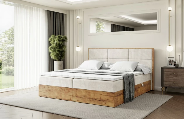 Bezug: Samt, Farbe: Beige - Casablanca 2301, Zimmer: Schlafzimmer, Länge: 210 cm, Breite: 131 cm, Höhe: 105 cm, Größe: 120x200 cm, Liegehöhe: 50 cm, Matratze: Bonellfederung, Bettkasten: Ja, Gepolsterte Rückseite: Nein, Härtegrad der Matratze: H3, Länge der Schlaffläche: 200 cm, Breite der Schlaffläche: 120-cm, Stoffbeschreibung: Polsterstoff Casablanca: „Pet-friendly“, leicht zu reinigen (CleanBOO+), wasserabweisend mit Lotuseffekt, scheuerfest (45.000 Martindale- Zyklen), Gewicht 310g/m2 ±5 %, Höhe der Matratze: 20 cm, Farbe des Toppers: Weiß, Höhe des Toppers: 5 cm, Material des Toppers: Schaumstoff, Anzahl der Bettkasten: 2, Höhe der Bettkasten: 25 cm, Höhe des Kopfteils: 105 cm, Material der Füße: Plastik, Höhe der Füße: 2 cm, Dicke des Kopfteils: 8 cm, Dicke des Fußteils: 7 cm - 1