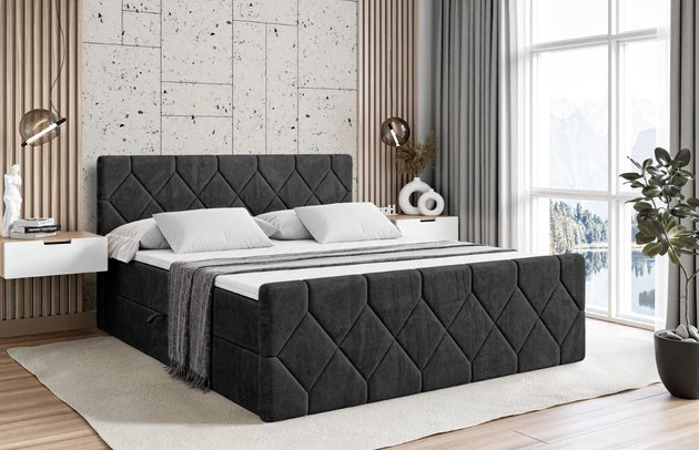 Stoffbeschreibung: Polsterstoff Casablanca: „Pet-friendly“, leicht zu reinigen (CleanBOO+), wasserabweisend mit Lotuseffekt, scheuerfest (45.000 Martindale- Zyklen), Gewicht 310g/m2 ±5 %, Bezug: Samt, Farbe: Schwarz - Casablanca 2316, Zimmer: Schlafzimmer, Länge: 212 cm, Breite: 120 cm, Höhe: 105 cm, Größe: 120x200 cm, Länge der Schlaffläche: 200 cm, Breite der Schlaffläche: 120 cm, Liegehöhe: 55 cm, Höhe der Matratze: 20 cm, Matratze: Bonellfederung, Farbe des Toppers: Weiß, Höhe des Toppers: 5 cm, Material des Toppers: Schaumstoff, Bettkasten: Ja, Anzahl der Bettkasten: 2, Höhe des Bettkastens: 30 cm, Höhe des Kopfteils: 105 cm, Material der Füße: Plastik, Höhe der Füße: 2 cm, Dicke des Kopfteils: 8 cm, Dicke des Fußteils: 7 cm, Gepolsterte Rückseite: Nein, Härtegrad der Matratze: H3 - 1