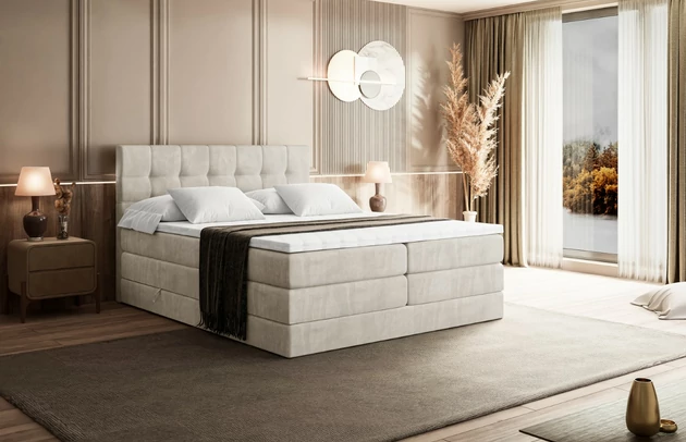 Material: Holz, Höhe: 110 cm, Stoffbeschreibung: Polsterstoff Casablanca: „Pet-friendly“, leicht zu reinigen (CleanBOO+), wasserabweisend mit Lotuseffekt, scheuerfest (45.000 Martindale- Zyklen), Gewicht 310g/m2 ±5 %, Höhe des Kopfteils: 110 cm, Bezug: Samt, Farbe: Beige - Casablanca 2301, Zimmer: Schlafzimmer, Länge: 212 cm, Breite: 120 cm, Größe: 120x200 cm, Länge der Schlaffläche: 200 cm, Breite der Schlaffläche: 120 cm, Liegehöhe: 55 cm, Härtegrad der Matratze: H3, Höhe der Matratze: 38 cm, Matratze: Multipocketfederung und Bonellfederung, Farbe des Toppers: Weiß, Höhe des Toppers: 5 cm, Material des Toppers: Schaumstoff, Bettkasten: Ja, Anzahl der Bettkasten: 2, Höhe des Bettkastens: 30 cm, Material der Füße: Plastik, Höhe der Füße: 2 cm, Dicke des Kopfteils: 8 cm, Dicke des Fußteils: 7 cm, Gepolsterte Rückseite: Nein - 1