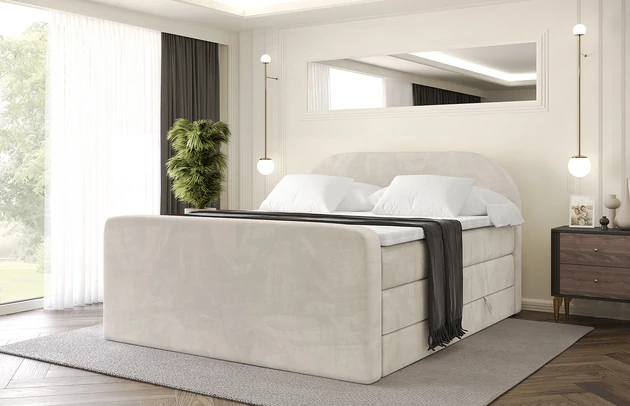 Stoffbeschreibung: Polsterstoff Casablanca: „Pet-friendly“, leicht zu reinigen (CleanBOO+), wasserabweisend mit Lotuseffekt, scheuerfest (45.000 Martindale- Zyklen), Gewicht 310g/m2 ±5 %, Bezug: Samt, Farbe: Beige - Casablanca 2301, Zimmer: Schlafzimmer, Länge: 212 cm, Breite: 120 cm, Höhe: 115 cm, Größe: 120x200 cm, Länge der Schlaffläche: 200 cm, Breite der Schlaffläche: 120-cm, Liegehöhe: 73 cm, Härtegrad der Matratze: H3 und H4, Höhe der Matratze: 38 cm, Matratze: Multipocketfederung und Bonellfederung, Farbe des Toppers: Weiß, Höhe des Toppers: 5 cm, Material des Toppers: Schaumstoff, Bettkasten: Ja, Anzahl der Bettkasten: 2, Höhe des Bettkastens: 30 cm, Höhe des Kopfteils: 115 cm, Material der Füße: Plastik, Höhe der Füße: 2 cm, Dicke des Kopfteils: 8 cm, Dicke des Fußteils: 7 cm, Gepolsterte Rückseite: Nein - 1