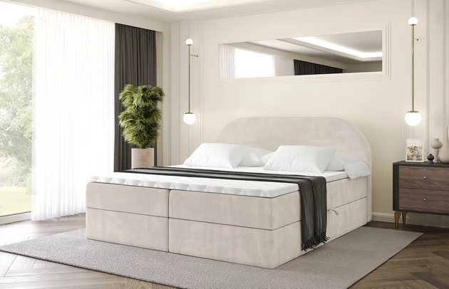 Stoffbeschreibung: Polsterstoff Casablanca: „Pet-friendly“, leicht zu reinigen (CleanBOO+), wasserabweisend mit Lotuseffekt, scheuerfest (45.000 Martindale- Zyklen), Gewicht 310g/m2 ±5 %, Bezug: Samt, Farbe: Beige - Casablanca 2301, Zimmer: Schlafzimmer, Länge: 207 cm, Breite: 120 cm, Höhe: 105 cm, Größe: 120x200 cm, Länge der Schlaffläche: 200 cm, Breite der Schlaffläche: 120-cm, Liegehöhe: 55 cm, Höhe der Matratze: 20 cm, Matratze: Bonellfederung, Farbe des Toppers: Weiß, Höhe des Toppers: 5 cm, Material des Toppers: Schaumstoff, Bettkasten: Ja, Anzahl der Bettkasten: 2, Höhe des Bettkastens: 30 cm, Höhe des Kopfteils: 105 cm, Material der Füße: Plastik, Höhe der Füße: 2 cm, Dicke des Kopfteils: 8 cm, Dicke des Fußteils: 7 cm, Gepolsterte Rückseite: Nein, Härtegrad der Matratze: H3 - 1