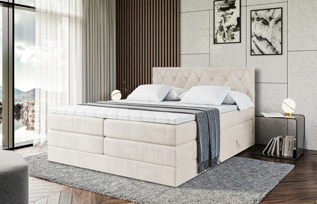 Höhe: 110 cm, Stoffbeschreibung: Polsterstoff Casablanca: „Pet-friendly“, leicht zu reinigen (CleanBOO+), wasserabweisend mit Lotuseffekt, scheuerfest (45.000 Martindale- Zyklen), Gewicht 310g/m2 ±5 %, Höhe des Kopfteils: 110 cm, Bezug: Samt, Farbe: Beige - Casablanca 2301, Zimmer: Schlafzimmer, Länge: 207 cm, Breite: 120 cm, Größe: 120x200 cm, Länge der Schlaffläche: 200 cm, Breite der Schlaffläche: 120 cm, Liegehöhe: 73 cm, Härtegrad der Matratze: H3 und H4, Höhe der Matratze: 38 cm, Matratze: Multipocketfederung und Bonellfederung, Farbe des Toppers: Weiß, Höhe des Toppers: 5 cm, Material des Toppers: Schaumstoff, Bettkasten: Ja, Anzahl der Bettkasten: 2, Höhe des Bettkastens: 30 cm, Material der Füße: Plastik, Höhe der Füße: 2 cm, Dicke des Kopfteils: 8 cm, Dicke des Fußteils: 7 cm, Gepolsterte Rückseite: Nein, Material: Holz, Höhe der Bettkasten: 30 cm - 1