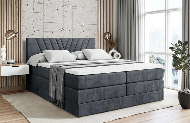 Stoffbeschreibung: Polsterstoff Casablanca: „Pet-friendly“, leicht zu reinigen (CleanBOO+), wasserabweisend mit Lotuseffekt, scheuerfest (45.000 Martindale- Zyklen), Gewicht 310g/m2 ±5 %, Bezug: Samt, Farbe: Dunkelgrau - Casablanca 2315, Zimmer: Schlafzimmer, Länge: 207 cm, Breite: 120 cm, Höhe: 115 cm, Größe: 120x200 cm, Länge der Schlaffläche: 200 cm, Breite der Schlaffläche: 120 cm, Liegehöhe: 73 cm, Härtegrad der Matratze: h3-h4, Höhe der Matratze: 38 cm, Matratze: Multipocketfederung und Bonellfederung, Farbe des Toppers: Weiß, Höhe des Toppers: 5 cm, Material des Toppers: Schaumstoff, Bettkasten: Ja, Anzahl der Bettkasten: 2, Höhe des Bettkastens: 30 cm, Höhe des Kopfteils: 115 cm, Material der Füße: Plastik, Höhe der Füße: 2 cm, Dicke des Kopfteils: 8 cm, Dicke des Fußteils: 7 cm, Gepolsterte Rückseite: Nein - 1