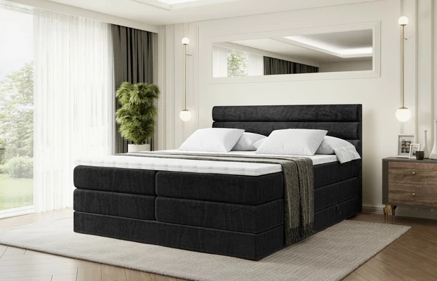 Stoffbeschreibung: Polsterstoff Casablanca: „Pet-friendly“, leicht zu reinigen (CleanBOO+), wasserabweisend mit Lotuseffekt, scheuerfest (45.000 Martindale- Zyklen), Gewicht 310g/m2 ±5 %, Bezug: Samt, Farbe: Schwarz - Casablanca 2316, Zimmer: Schlafzimmer, Länge: 208 cm, Breite: 120 cm, Höhe: 115 cm, Größe: 120x200 cm, Länge der Schlaffläche: 200 cm, Breite der Schlaffläche: 120 cm, Liegehöhe: 73 cm, Härtegrad der Matratze: h3-h4, Höhe der Matratze: 38 cm, Matratze: Multipocketfederung und Bonellfederung, Farbe des Toppers: Weiß, Höhe des Toppers: 5 cm, Material des Toppers: Schaumstoff, Bettkasten: Ja, Anzahl der Bettkasten: 2, Höhe des Bettkastens: 30 cm, Höhe des Kopfteils: 115 cm, Material der Füße: Plastik, Höhe der Füße: 2 cm, Dicke des Kopfteils: 8 cm, Dicke des Fußteils: 7 cm, Gepolsterte Rückseite: Nein - 1