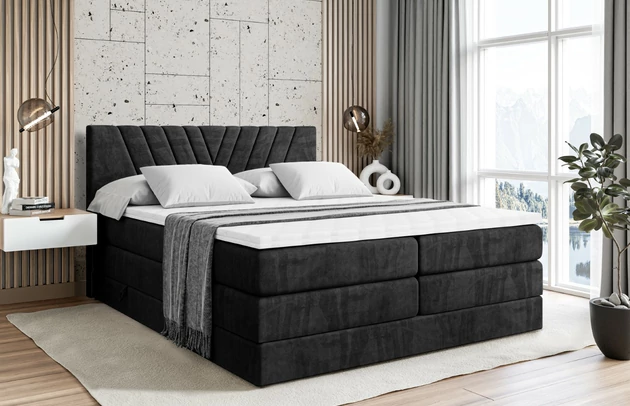 Stoffbeschreibung: Polsterstoff Casablanca: „Pet-friendly“, leicht zu reinigen (CleanBOO+), wasserabweisend mit Lotuseffekt, scheuerfest (45.000 Martindale- Zyklen), Gewicht 310g/m2 ±5 %, Bezug: Samt, Farbe: Schwarz - Casablanca 2316, Zimmer: Schlafzimmer, Länge: 207 cm, Breite: 120 cm, Höhe: 115 cm, Größe: 120x200 cm, Länge der Schlaffläche: 200 cm, Breite der Schlaffläche: 120 cm, Liegehöhe: 73 cm, Härtegrad der Matratze: h3-h4, Höhe der Matratze: 38 cm, Matratze: Multipocketfederung und Bonellfederung, Farbe des Toppers: Weiß, Höhe des Toppers: 5 cm, Material des Toppers: Schaumstoff, Bettkasten: Ja, Anzahl der Bettkasten: 2, Höhe des Bettkastens: 30 cm, Höhe des Kopfteils: 115 cm, Material der Füße: Plastik, Höhe der Füße: 2 cm, Dicke des Kopfteils: 8 cm, Dicke des Fußteils: 7 cm, Gepolsterte Rückseite: Nein - 1