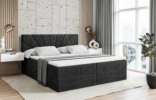 Stoffbeschreibung: Polsterstoff Casablanca: „Pet-friendly“, leicht zu reinigen (CleanBOO+), wasserabweisend mit Lotuseffekt, scheuerfest (45.000 Martindale- Zyklen), Gewicht 310g/m2 ±5 %, Bezug: Samt, Farbe: Schwarz - Casablanca 2316, Zimmer: Schlafzimmer, Länge: 207 cm, Breite: 120 cm, Höhe: 105 cm, Größe: 120x200 cm, Länge der Schlaffläche: 200 cm, Breite der Schlaffläche: 120 cm, Liegehöhe: 55 cm, Höhe der Matratze: 20 cm, Matratze: Bonellfederung, Farbe des Toppers: Weiß, Höhe des Toppers: 5 cm, Material des Toppers: Schaumstoff, Bettkasten: Ja, Anzahl der Bettkasten: 2, Höhe des Bettkastens: 30 cm, Höhe des Kopfteils: 105 cm, Material der Füße: Plastik, Höhe der Füße: 2 cm, Dicke des Kopfteils: 8 cm, Dicke des Fußteils: 7 cm, Gepolsterte Rückseite: Nein, Härtegrad der Matratze: H3 - 1