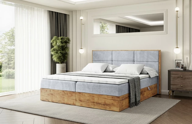 Bezug: Samt, Farbe: Hellgrau - Monolith 84, Zimmer: Schlafzimmer, Länge: 210 cm, Breite: 131 cm, Höhe: 105 cm, Größe: 120x200 cm, Liegehöhe: 50 cm, Matratze: Bonellfederung, Bettkasten: Ja, Gepolsterte Rückseite: Nein, Härtegrad der Matratze: H3, Länge der Schlaffläche: 200 cm, Breite der Schlaffläche: 120 cm, Stoffbeschreibung: Polsterstoff Monolith: Wasserabweisender und leicht zu reinigender Möbelstoff, scheuerfest (100.000 Martindale-Zyklen) lichtecht (5) und pillingarm (4-5), aus 100 % PES, Höhe der Matratze: 20 cm, Farbe des Toppers: Weiß, Höhe des Toppers: 5 cm, Material des Toppers: Schaumstoff, Anzahl der Bettkasten: 2, Höhe der Bettkasten: 25 cm, Höhe des Kopfteils: 105 cm, Material der Füße: Plastik, Höhe der Füße: 2 cm, Dicke des Kopfteils: 8 cm, Dicke des Fußteils: 7 cm - 1