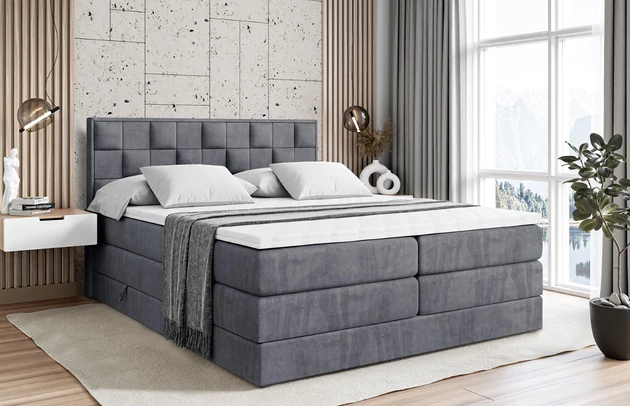 Stoffbeschreibung: Polsterstoff Casablanca: „Pet-friendly“, leicht zu reinigen (CleanBOO+), wasserabweisend mit Lotuseffekt, scheuerfest (45.000 Martindale- Zyklen), Gewicht 310g/m2 ±5 %, Bezug: Samt, Farbe: Dunkelgrau - Casablanca 2315, Zimmer: Schlafzimmer, Stil: Modern, Länge: 208 cm, Breite: 140 cm, Höhe: 110 cm, Größe: 140x200 cm, Länge der Schlaffläche: 200 cm, Breite der Schlaffläche: 140 cm, Liegehöhe: 65 cm, Härtegrad der Matratze: H3 und H4, Höhe der Matratze: 37 cm, Matratze: Multipocketfederung und Bonellfederung, Farbe des Toppers: Weiß, Höhe des Toppers: 4 cm, Material des Toppers: Schaumstoff, Bettkasten: Ja, Anzahl der Bettkasten: 2, Höhe des Bettkastens: 24 cm, Höhe des Kopfteils: 110 cm, Material der Füße: Plastik, Höhe der Füße: 3 cm, Dicke des Kopfteils: 8 cm, Dicke des Fußteils: 7 cm, Gepolsterte Rückseite: Nein - 1