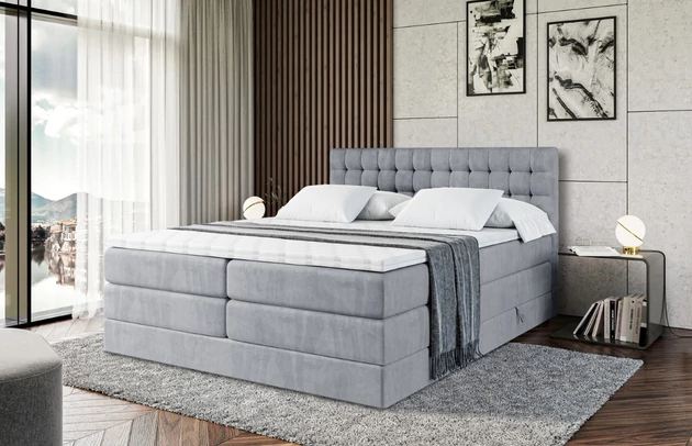 Material: Holz, Höhe: 110 cm, Stoffbeschreibung: Polsterstoff Casablanca: „Pet-friendly“, leicht zu reinigen (CleanBOO+), wasserabweisend mit Lotuseffekt, scheuerfest (45.000 Martindale- Zyklen), Gewicht 310g/m2 ±5 %, Höhe des Kopfteils: 110 cm, Bezug: Samt, Farbe: Grau - Casablanca 2314, Zimmer: Schlafzimmer, Länge: 215 cm, Breite: 140 cm, Größe: 140x200 cm, Länge der Schlaffläche: 200 cm, Breite der Schlaffläche: 140 cm, Liegehöhe: 73 cm, Härtegrad der Matratze: H3 und H4, Höhe der Matratze: 38 cm, Matratze: Multipocketfederung und Bonellfederung, Farbe des Toppers: Weiß, Höhe des Toppers: 5 cm, Material des Toppers: Schaumstoff, Bettkasten: Ja, Anzahl der Bettkasten: 2, Höhe des Bettkastens: 30 cm, Material der Füße: Plastik, Höhe der Füße: 2 cm, Dicke des Kopfteils: 8 cm, Dicke des Fußteils: 7 cm, Gepolsterte Rückseite: Nein - 1
