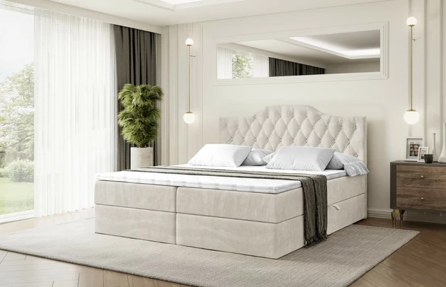 Stoffbeschreibung: Polsterstoff Casablanca: „Pet-friendly“, leicht zu reinigen (CleanBOO+), wasserabweisend mit Lotuseffekt, scheuerfest (45.000 Martindale- Zyklen), Gewicht 310g/m2 ±5 %, Bezug: Samt, Farbe: Beige - Casablanca 2301, Zimmer: Schlafzimmer, Länge: 207 cm, Breite: 120 cm, Höhe: 105 cm, Größe: 120x200 cm, Länge der Schlaffläche: 200 cm, Breite der Schlaffläche: 120-cm, Liegehöhe: 55 cm, Höhe der Matratze: 20 cm, Matratze: Bonellfederung, Farbe des Toppers: Weiß, Höhe des Toppers: 5 cm, Material des Toppers: Schaumstoff, Bettkasten: Ja, Anzahl der Bettkasten: 2, Höhe des Bettkastens: 30 cm, Höhe des Kopfteils: 105 cm, Material der Füße: Plastik, Höhe der Füße: 2 cm, Dicke des Kopfteils: 8 cm, Dicke des Fußteils: 7 cm, Gepolsterte Rückseite: Nein, Härtegrad der Matratze: H3 - 1