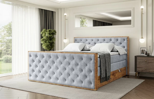 Bezug: Samt, Farbe: Hellgrau - Monolith 84, Zimmer: Schlafzimmer, Länge: 217 cm, Breite: 151 cm, Höhe: 115 cm, Größe: 140x200 cm, Länge der Schlaffläche: 200 cm, Breite der Schlaffläche: 140 cm, Liegehöhe: 73 cm, Härtegrad der Matratze: h3-h4, Höhe der Matratze: 43 cm, Matratze: Multipocketfederung und Bonellfederung, Farbe des Toppers: Weiß, Höhe des Toppers: 5 cm, Material des Toppers: Schaumstoff, Bettkasten: Ja, Anzahl der Bettkasten: 2, Höhe des Bettkastens: 25 cm, Höhe des Kopfteils: 115 cm, Material der Füße: Plastik, Höhe der Füße: 2 cm, Dicke des Kopfteils: 8 cm, Dicke des Fußteils: 7 cm, Gepolsterte Rückseite: Nein, Stoffbeschreibung: Polsterstoff Monolith: Wasserabweisender und leicht zu reinigender Möbelstoff, scheuerfest (100.000 Martindale-Zyklen) lichtecht (5) und pillingarm (4-5), aus 100 % PES - 1