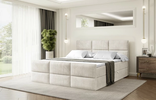 Stoffbeschreibung: Polsterstoff Casablanca: „Pet-friendly“, leicht zu reinigen (CleanBOO+), wasserabweisend mit Lotuseffekt, scheuerfest (45.000 Martindale- Zyklen), Gewicht 310g/m2 ±5 %, Bezug: Samt, Farbe: Beige - Casablanca 2301, Zimmer: Schlafzimmer, Länge: 212 cm, Breite: 120 cm, Höhe: 105 cm, Größe: 120x200 cm, Länge der Schlaffläche: 200 cm, Breite der Schlaffläche: 120-cm, Liegehöhe: 55 cm, Höhe der Matratze: 20 cm, Matratze: Bonellfederung, Farbe des Toppers: Weiß, Höhe des Toppers: 5 cm, Material des Toppers: Schaumstoff, Bettkasten: Ja, Anzahl der Bettkasten: 2, Höhe des Bettkastens: 30 cm, Höhe des Kopfteils: 105 cm, Material der Füße: Plastik, Höhe der Füße: 2 cm, Dicke des Kopfteils: 8 cm, Dicke des Fußteils: 7 cm, Gepolsterte Rückseite: Nein, Härtegrad der Matratze: H3 - 1